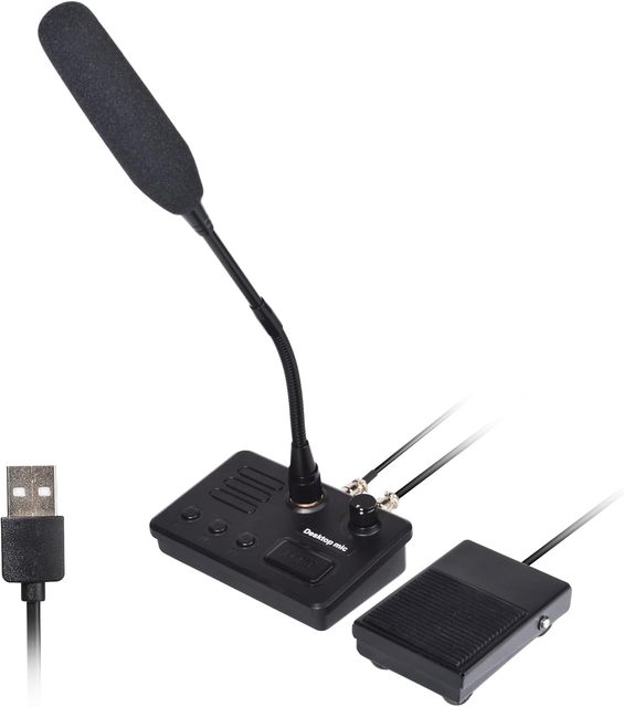 Universal USB Desktop Microphone with Foot PTT Switch, Customizable Mouse & Keyboard Settings Supported