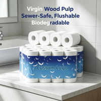 Rouleau de papier toilette jetable écologique soluble dans l'eau en pâte de bois vierge, sans danger pour les fosses septiques, vente en gros d'usine