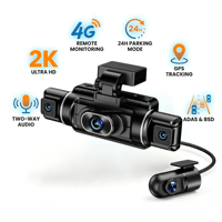 Caméra embarquée 4 canaux 4G WiFi, enregistreur vidéo de voiture 2K avec vue avant, intérieure et arrière, suivi GPS, audio bidirectionnel et mode parking 24h/24