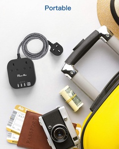 Gmark CE UKCA Approved Double Socket <strong>USB</strong> <strong>Extension</strong> <strong>Lead</strong> , 13A Fused UK Plug Adapter, 1 Metre <strong>Extension</strong> Cable Power Strip - Black - Product Image 6