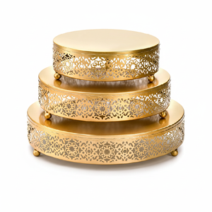 <b>Set</b> Of 3 Handmade Design <b>Cake</b> Server <b>Stand</b> Gold Plated Finishing Round Shape <b>Cake</b> <b>Stand</b> Top Trending Metal <b>Cake</b> Serving <b>Stand</b> - Product Image 1