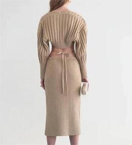 Ensemble 3 pièces en tricot pour <span class=keywords><strong>femme</strong></span> 2026 : <span class=keywords><strong>Boléro</strong></span> à manches longues et haut de camisole en maille avec jupe moulante - Product Image 2