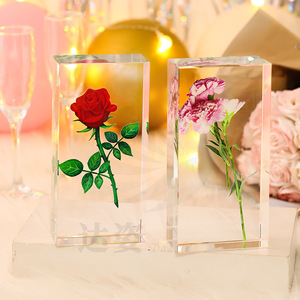 Ornement en verre cristal en forme de rose, bloc décoratif en verre artistique pour la maison, le bureau, cadeau de la Saint-Valentin - Product Image 1