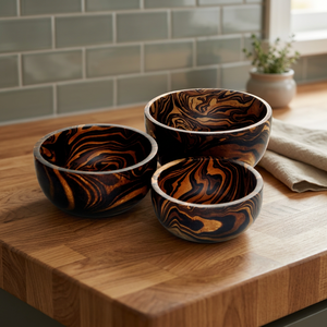 Juego de Tazones para Servir de Madera de Acacia de Tres Piezas, Estilo Vintage Premium, Ecológicos, Hechos a Mano y Pulidos, para Fiestas, por BS INTERNATIONAL - Product Image 1
