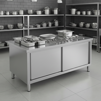 Meuble de cuisine modulaire moderne et robuste en acier inoxydable 201/304, plan de travail avec porte coulissante brossée, taille personnalisable, sans tiroirs