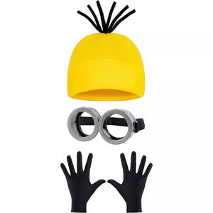 Gele Gebreide Muts Handschoenbril Set Halloween Kostuum Prop Cosplay Amerika Effen Kleur Warme Wol Cartoon Animatie Beanie Cap - Product Image 1