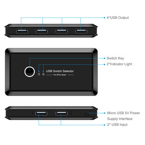 Selector de interruptor USB 2 en 4 para dos computadoras, permite compartir y alternar entre dispositivos con soporte de gestión de energía - Product Image 4