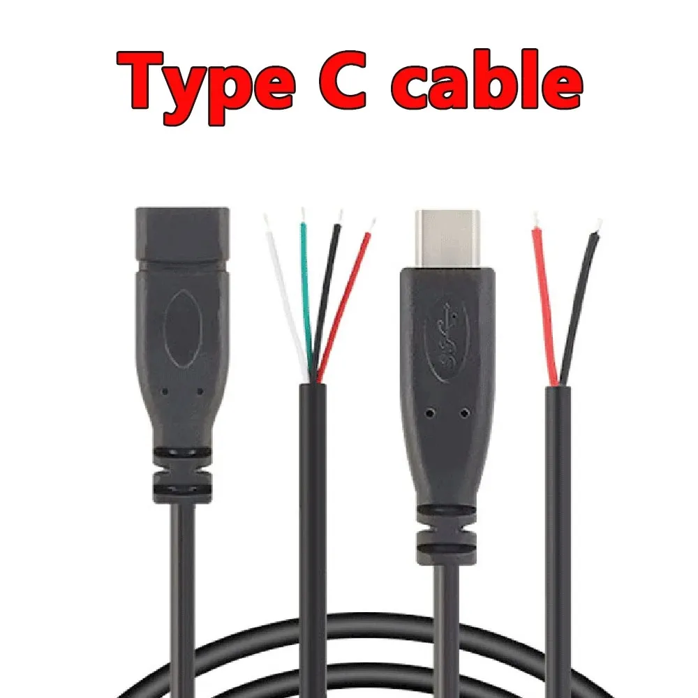 USB סוג C כוח אספקת הארכת חוט כבל מטען מחבר זכר נקבה תקע 2 פינים 4 פינים USB C DIY נתונים קו 25cm