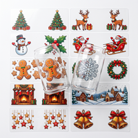 Autocollants de Noël 3D en relief UV pour gobelets, motifs vernis, transferts décoratifs pour verres de bière de 16 oz
