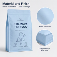 Sachet d'emballage alimentaire pour animaux de compagnie imprimé sur mesure, mat, avec fermeture éclair, barrière Mylar PE, pour aliments et friandises pour animaux