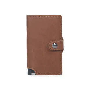 Custom RFID Blocking Pu Leather Metal Automatic Wallet Fashion Design Aluminum Pop Up Credit Card Holder