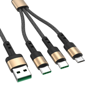 Cable <span class=keywords><strong>usb</strong></span> de datos trenzados de carga superrápida para samsung, <span class=keywords><strong>iphone</strong></span> tipo c + <span class=keywords><strong>micro</strong></span> + <span class=keywords><strong>iphone</strong></span>, 1m, 3 pies, 3 en 1, 5A - Product Image 2