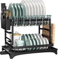 Égouttoir à vaisselle 2 niveaux pour comptoir de cuisine avec porte-ustensiles, porte-tasses et porte-couteaux