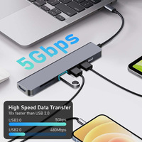 Station d'accueil Type-C 7-en-1 avec USB TF SD HDTV PD Charging et répartiteur USB pour téléphones portables, ordinateurs, ordinateurs portables, tablettes, Hub USB C