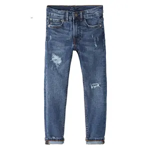 Celana Jins Robek Denim Biru untuk Anak-anak Skinny Distressed Boys Jeans