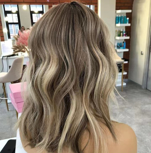 Wig Bob Pendek Bergelombang Ombre Pirang Abu Rambut Asli Eropa Berkualitas Tinggi Double Drawn Raw Human Hair Swiss Lace Front - Product Image 4