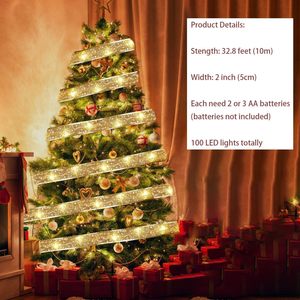 Décorations de sapin de Noël, <span class=keywords><strong>ruban</strong></span> lumineux <span class=keywords><strong>LED</strong></span>, guirlande lumineuse IP44 rechargeable, télécommande, alimentation par piles, fil de cuivre, intérieur - Product Image 4