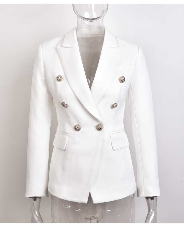 Classic Design Quality Double Breasted Buttons Lady Office Wear Winter Women White Tweed Blazer