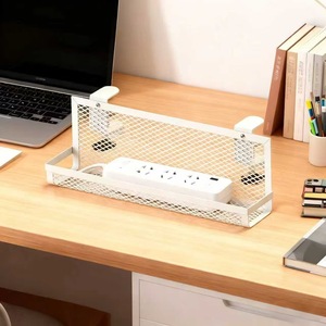 Under-Desk Storage Rack Rectangle <b>White</b> 37.9x12.8x13cm <b>Hook</b> Type Durable Office Organizer Cable Management Basket - Product Image 2