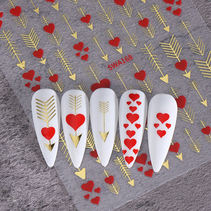 Pegatinas para Uñas con Diseño de Corazón Rojo Brillante y Dorado para el Día de San Valentín, Adornos para Uñas con Líneas de Luna, Flechas y Lazos, Estilo Y2K - Product Image 2