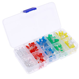 Bộ 300 hạt đèn LED màu trơn 3mm 5mm, 5 màu, mỗi màu 30 hạt, màu vàng đỏ xanh trắng xanh lá, đóng hộp - Product Image 1