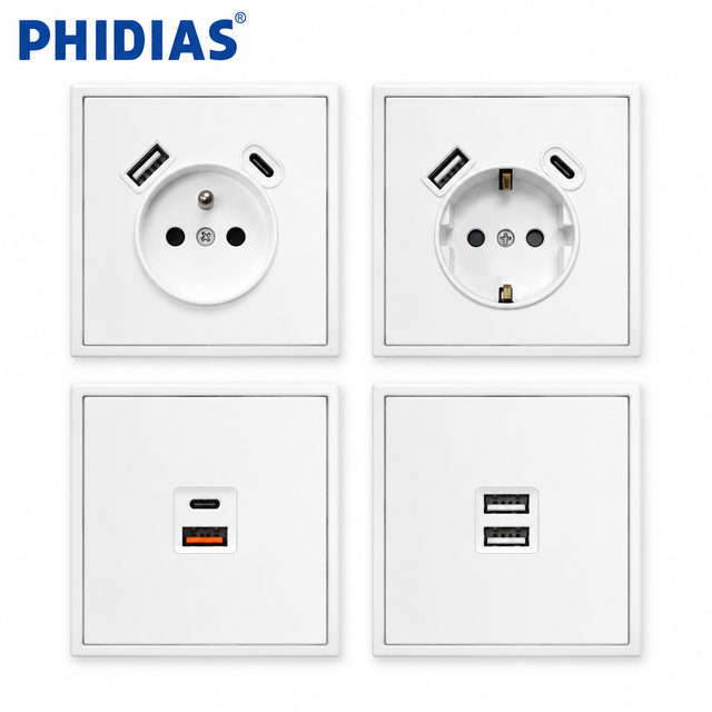 20W PD Fast Charging EU Wall Socket with 2 USB Type-C Ports Brass Conductor PC Fireproof Panel Home & Hotel Use