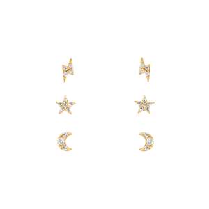 Piccolo minimo della vite prigioniera 925 sterling silver piccolo lampo luna stella mini di seconda orecchino della vite prigioniera - Product Image 1