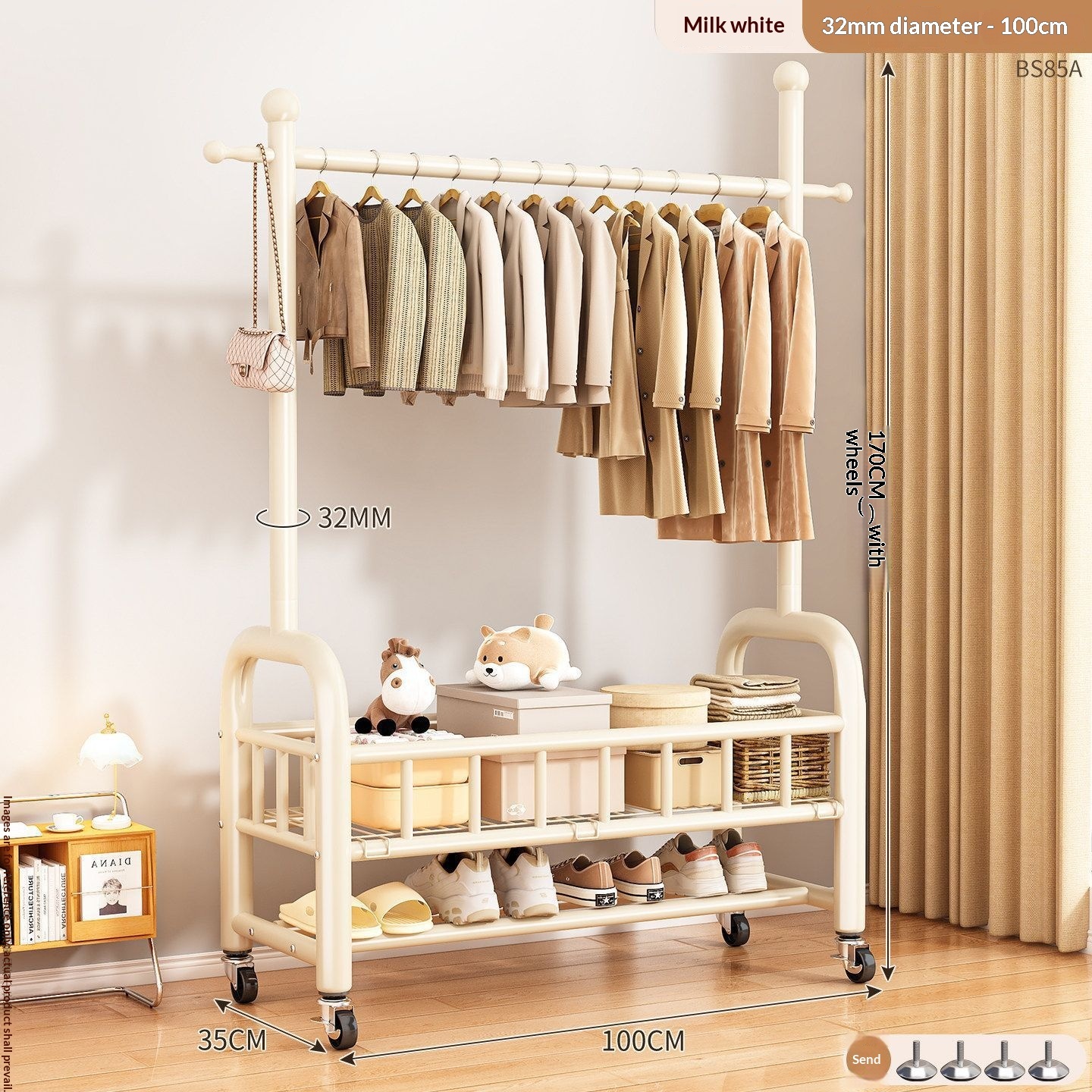 clothes hanger-32-tube single bar-100 cm-off-white