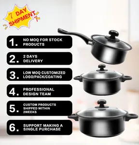 Amazon Hot Selling Hoge Kwaliteit Anti-aanbaklaag Spuitgieten Gietijzer Keuken Koken Pot Koekenpan Braadpan Kookgerei Sets