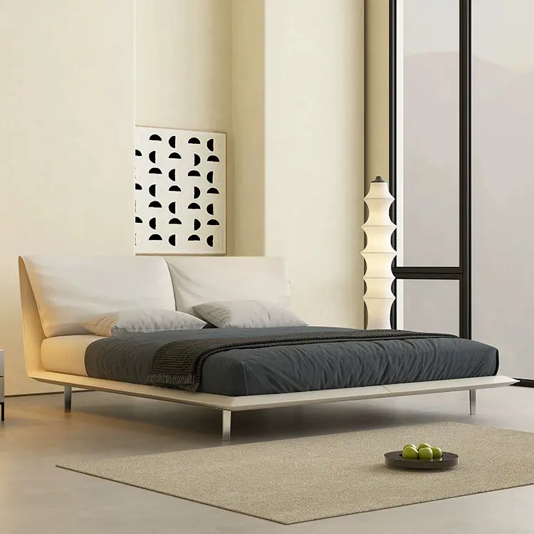 Letto moderno in pelle con struttura in acciaio inox oro per mobili per la casa camera da letto Set King Size letto