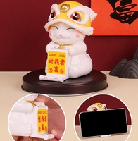 8.7*7.9*10CM solaire chat hochant la tête Lion danse support pour téléphone Maneki Neko plastique danse Lion pour café boutique voiture décor à la maison