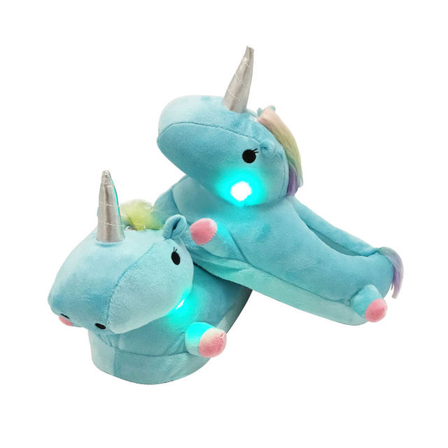 Custom Plush Toy Multi-Color Stuffed Light up Unicorn Slippers Cozy Colorful slippers with LED Lights