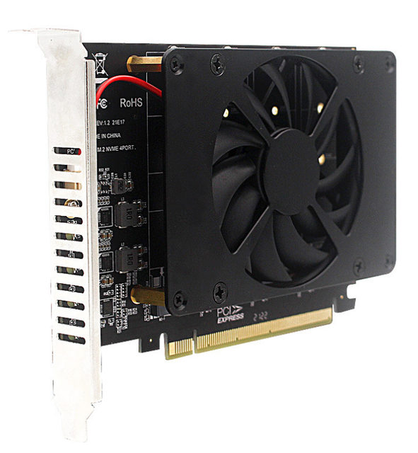 4 M.2 NVMe SSD PCIe X16 Adapter Card with Heat Sink PCIe 4.0 X16 NVME M.2 MKEY SSD RAID Expansion M.2 Adapter Card 4 X 32Gbps