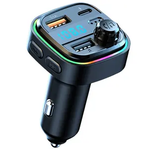 Car Bluetooth 5.0 FM Transmitter 7-color Atmosphere Light Car Kit MP3 Modulator Wireless Handsfree Audio Receiver Adapter