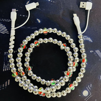 Câble de charge multi-connector 4 en 1 avec perles argentées, cordon de charge USB multi-prise, câble de téléphone multi-connecteur type C