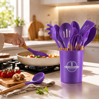 Ensemble de 12 ustensiles de cuisine en silicone avec manche en bois, résistants à la chaleur, pour la maison