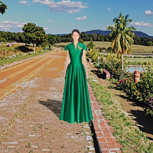 Vestidos <span class=keywords><strong>de</strong></span> Fiesta con Falda Abullonada Estilo Vintage, Color Verde Sólido, Diseño Sofisticado para Primavera e Invierno, Estilo <span class=keywords><strong>Abuela</strong></span> - Product Image 4