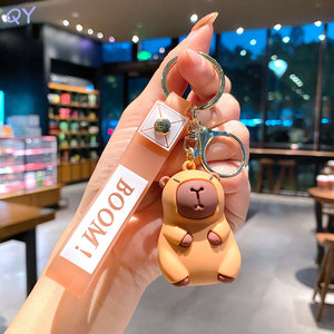 QY Cute Cartoon Capybara Rubber Key Chain Animal Bag Pendant <b>Car</b> Key Charm Gift Souvenir Wholesale - Product Image 1