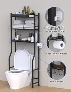 Étagère <span class=keywords><strong>de</strong></span> rangement pour salle <span class=keywords><strong>de</strong></span> bain au-<span class=keywords><strong>dessus</strong></span> des toilettes, étagères <span class=keywords><strong>de</strong></span> salle <span class=keywords><strong>de</strong></span> bain autoportantes en bois, étagère <span class=keywords><strong>de</strong></span> rangement au-<span class=keywords><strong>dessus</strong></span> des toilettes avec porte-papier - Product Image 5
