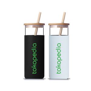 Gobelet en verre multicolore sans BPA de 20 oz, bouteille d'eau en verre avec paille, manchon de protection en silicone, couvercle en bambou - Product Image 5