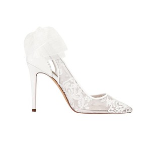 Eleganti scarpe da donna ricamate di fascia alta delicate con tacco a fiocco tacco sottile angelo scarpe da sposa bianche - Product Image 1