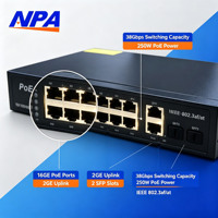 Switch PoE Gigabit Completo con 16+2 Puertos de Enlace Ascendente Gigabit + 2 Puertos SFP, VLAN, Protección contra Rayos de 6KV, Extensión de 250m para Cámaras IP CCTV AP-30416GE