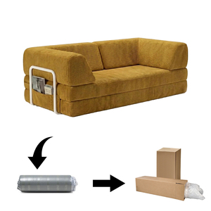 Vacuum Packed Square <b>Sofa</b> Bed Apartment Oversized Corduroy Convertible Couch Folding Sleeper Compressed Shipping Ready - Product Image 1