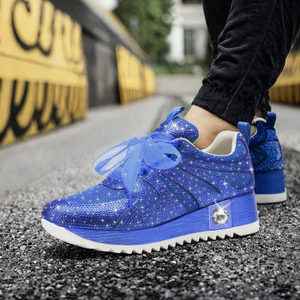 Blue Rhinestone Platform <b>Sneakers</b> Casual Walking Shoes Lace Up Round Toe Anti-Slip All Season Women Shoes - Product Image 3