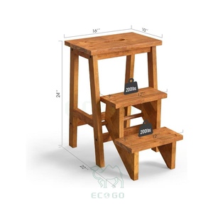 Escalera Plegable <span class=keywords><strong>de</strong></span> 3 Peldaños Resistente a la Humedad, Escalera <span class=keywords><strong>de</strong></span> Madera 3 en 1 con Asa, Pedal Antideslizante, Estante para Flores, para Cocina, Biblioteca, Garaje - Product Image 4