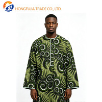 Kain Organza Batik Katun Sumber Pabrik Warna Hijau Zaitun Pola Geometris Vortex Berat Sedang Kain Lilin Jubah Wanita Afrika