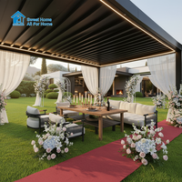 Pergola Bioclimatique Motorisée en Aluminium avec Toit Rétractable à Lames Orientables, Finition Bois, Protection UV, Imperméable, pour Jardin et Terrasse