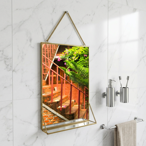 Miroir décoratif moderne avec étagère en laiton et miroir/verre, support mural durable pour la décoration intérieure et le rangement, Inde - Product Image 1