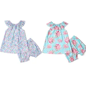 2023 Summer Floral Print Toddler Girls Clothing Sets Milk Silk Children Baby Outfits