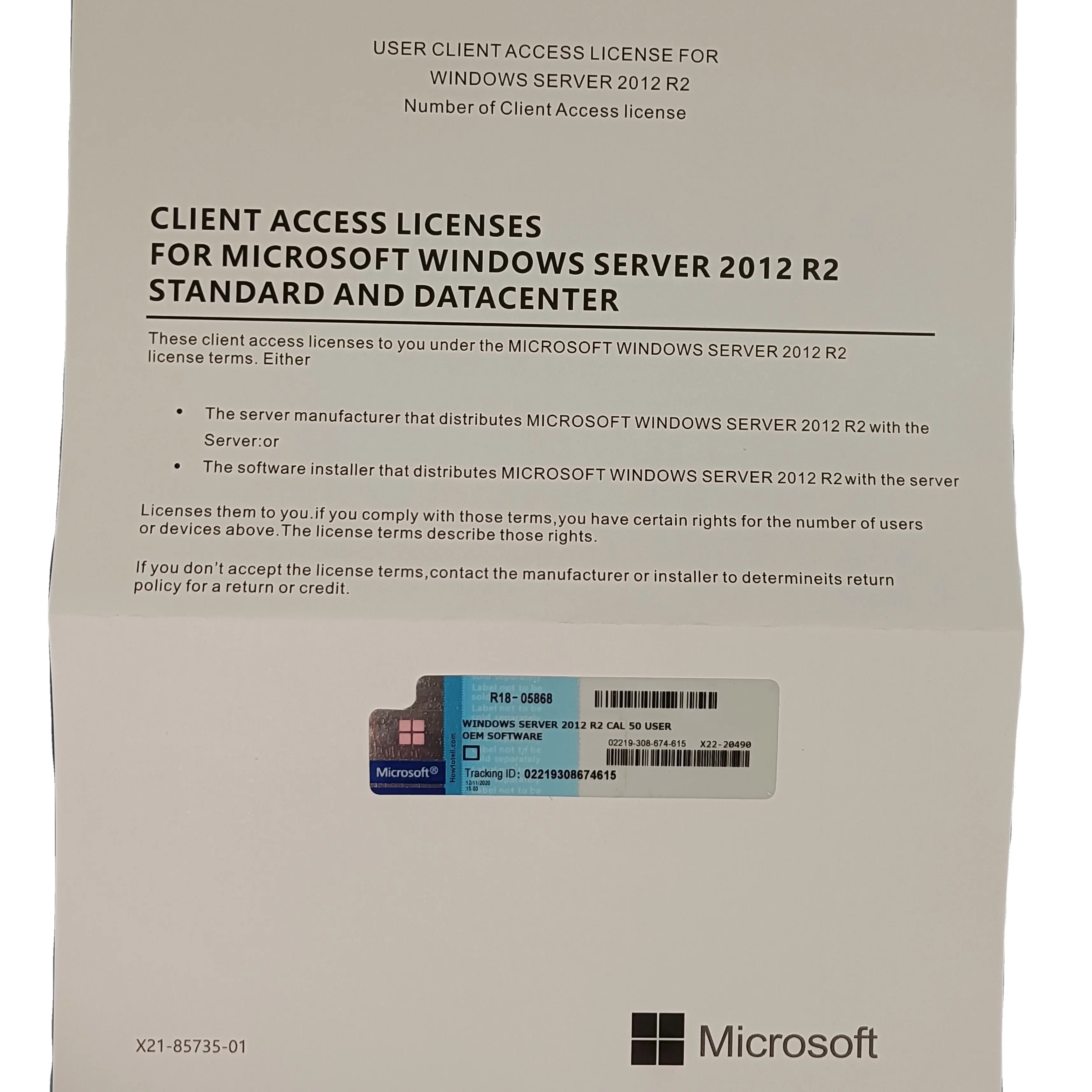 Win server 2012 R2 Licença de acesso CAL/Dispositivo CAL/Cliente